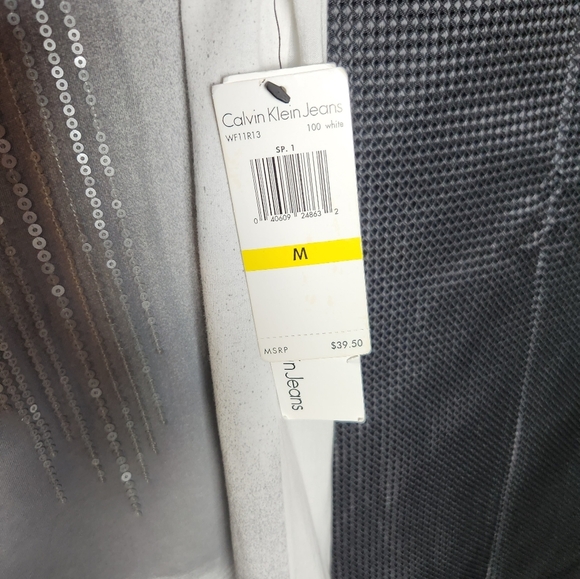 Calvin Klein Women's White and Gray Sequin Tee - Picture 4 of 5